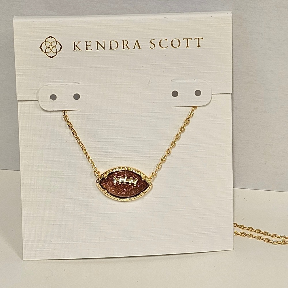 New KENDRA SCOTT Gold Football Necklace Charm Pendant Glitter Sparkle